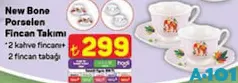 NEW BONE PORSELEN FİNCAN TAKIMI 2 KAHVE FİNCANI + 2 FİNCAN TABAĞI